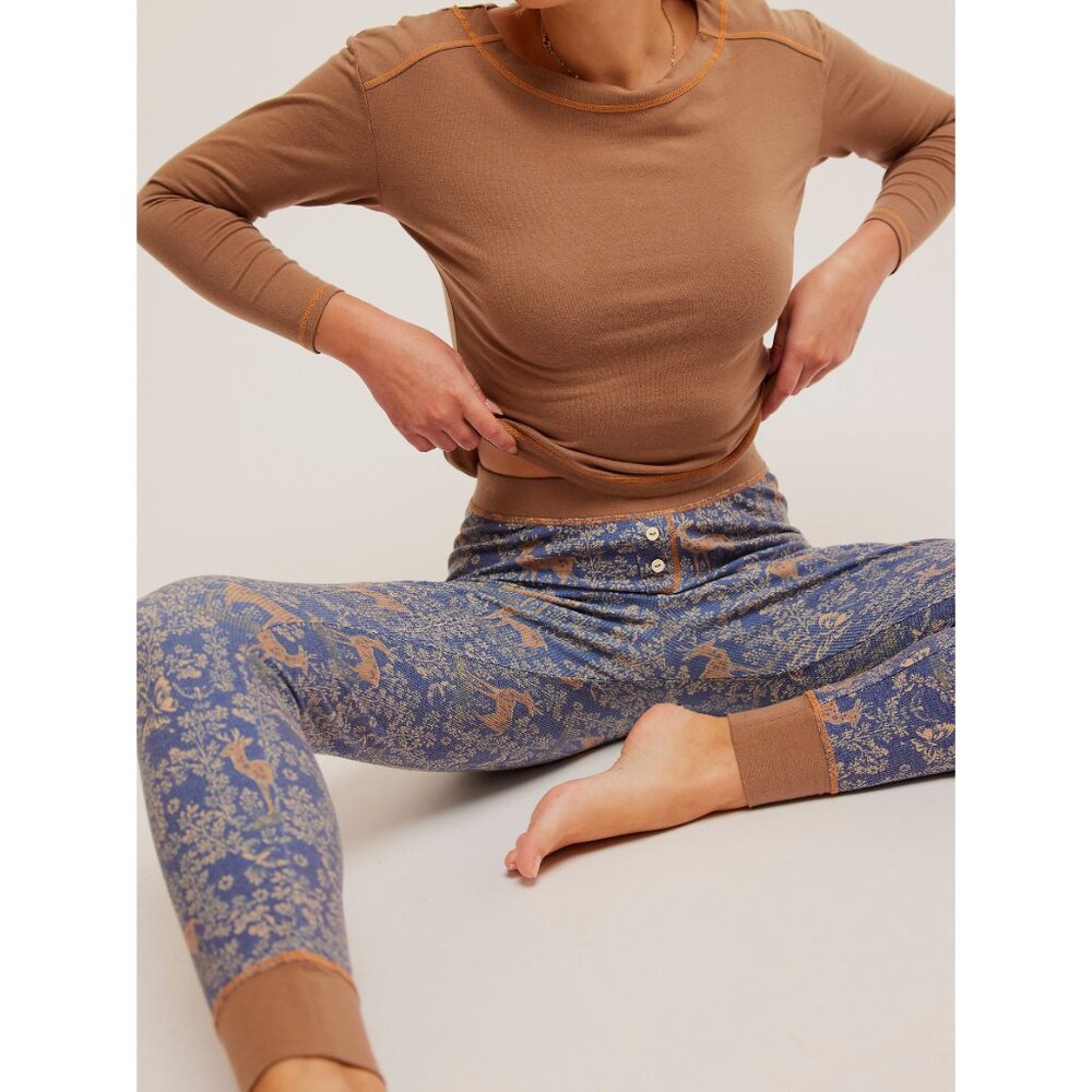 Free People Brown and Blue Pajama Set